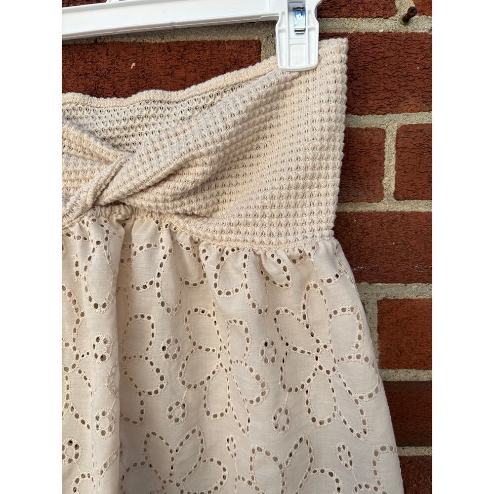 Strapless Eyelet Tube Top XS Beige Floral Embroidered Boho Blouse - Picture 4 of 8